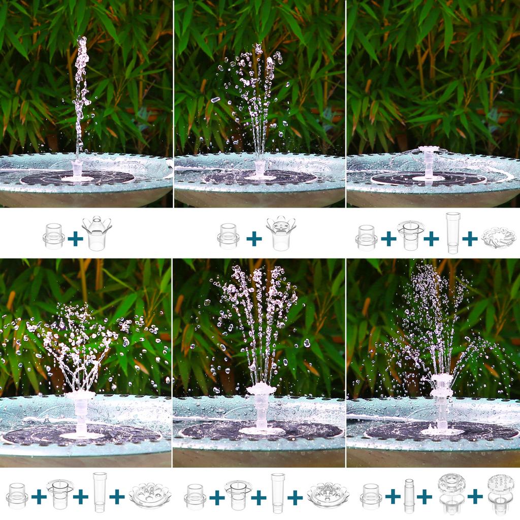 6.5W Solar Fountain Pump Built-in 5000mAh Battery, Solar Powered Water Fountain Pump with LED Lights for Pond, Garden