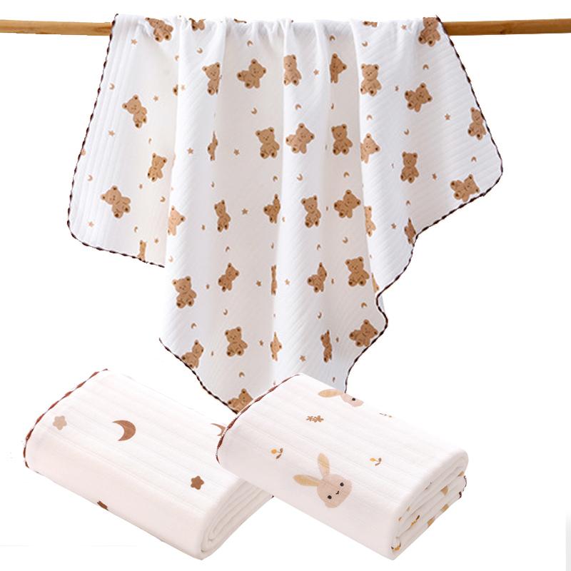 Cotton Muslin Cute Cartoon Printing Baby Swaddle Blanket Soft Breathable Newborn Baby Receiving Blanket For Infant Boys Girls
