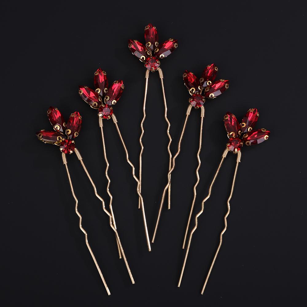 5 Stück Rot Silber Strass Braut Haarnadeln Handgefertigter Kopfschmuck für Frauen Grün Blau Hochzeitsaccessoires Kopfschmuck Party Tiaras