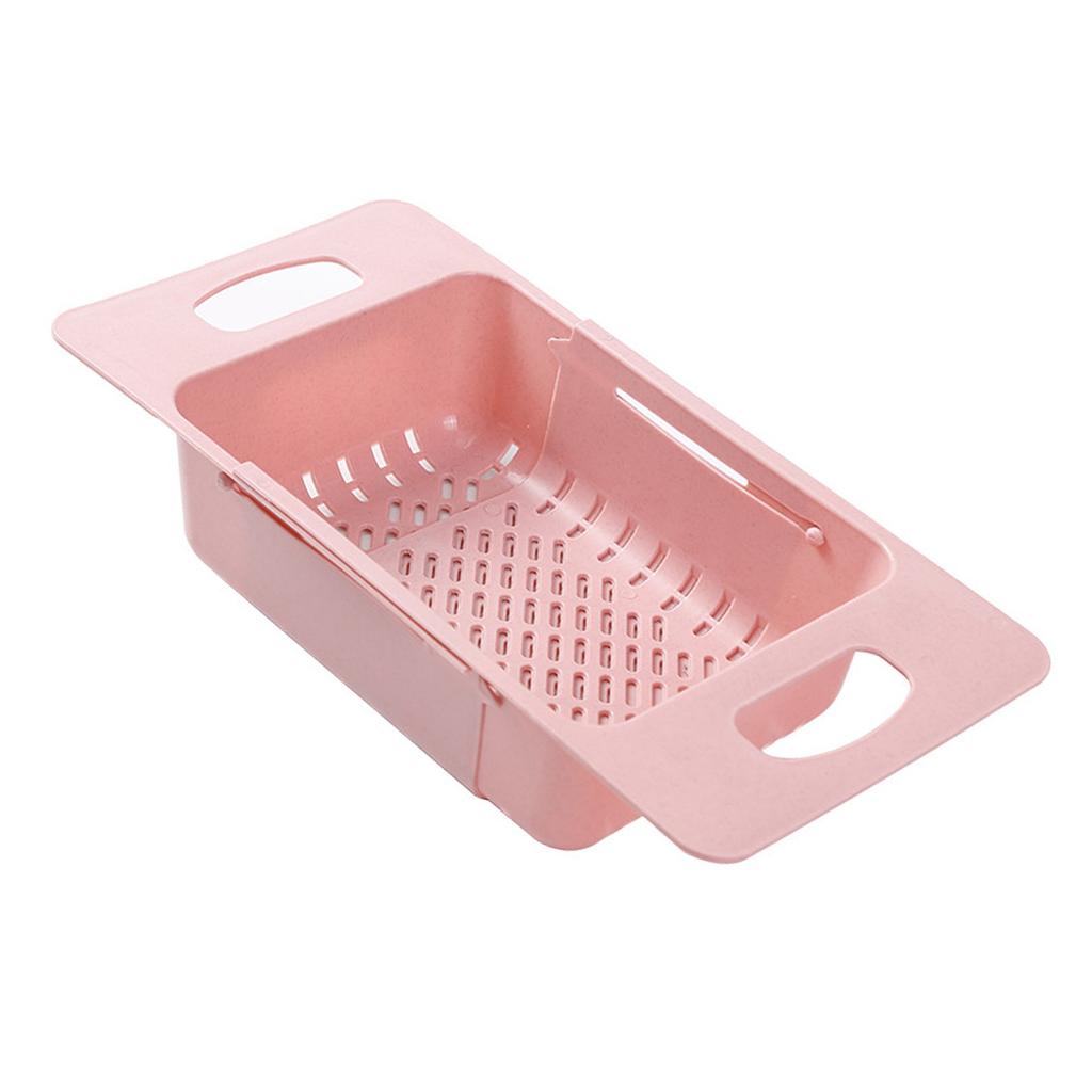 Sink Colander Strainer Basket Household Plastic Stretchable Bowl Drain Storage Rack for Kitchen Pink