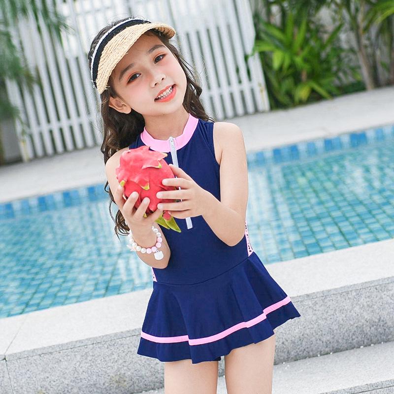 Korean Style Girls' Quick-Drying One-Piece Swimsuit for Sports and Hot Springs