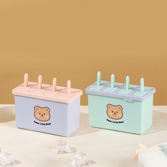 Stampo per Gelato con Coperchio Ermetico, Facile da Sformare, Maker per Popsicle per Alimenti, Design Impilabile con Stampa di Orso, Vassoio per Gelato per Yogurt, Frutta, Latte, Popsicle