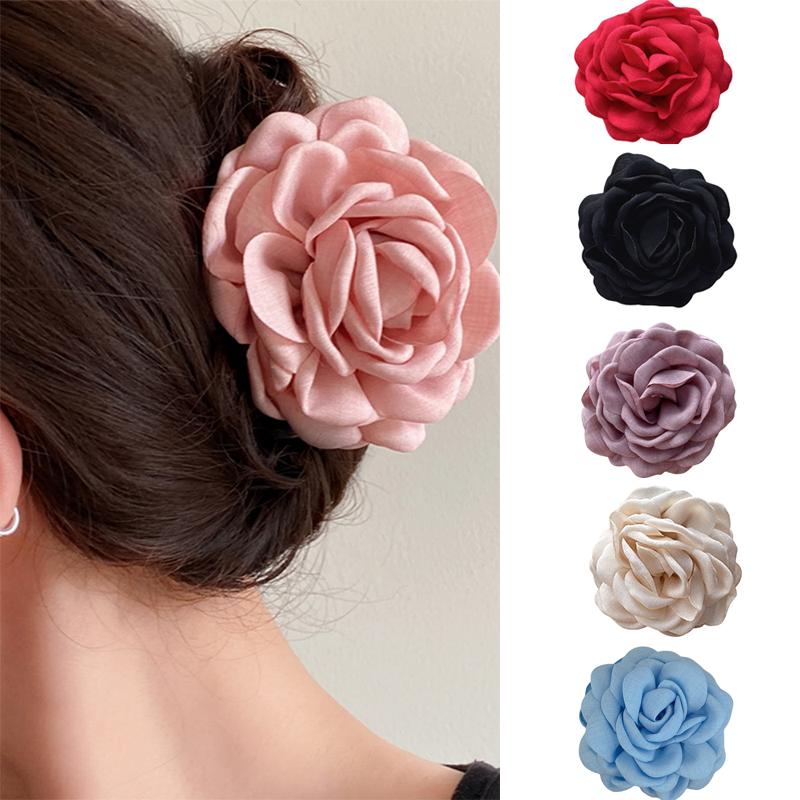 

Solid Color Fabric Big Rose Hair Clip for Women Elegant Back of The Head Shark Clip Fashion Girl Hair Clamp Hair Accessories
