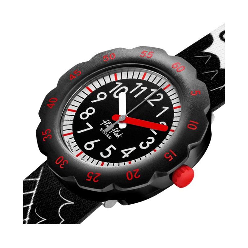 Swatch Flik Flak Feifei Series Quartz Movement 30 Meters Waterproof Unisex Swiss Watch 34.75mm Black Dial Plastic Case Fabric Strap ZFPSP064