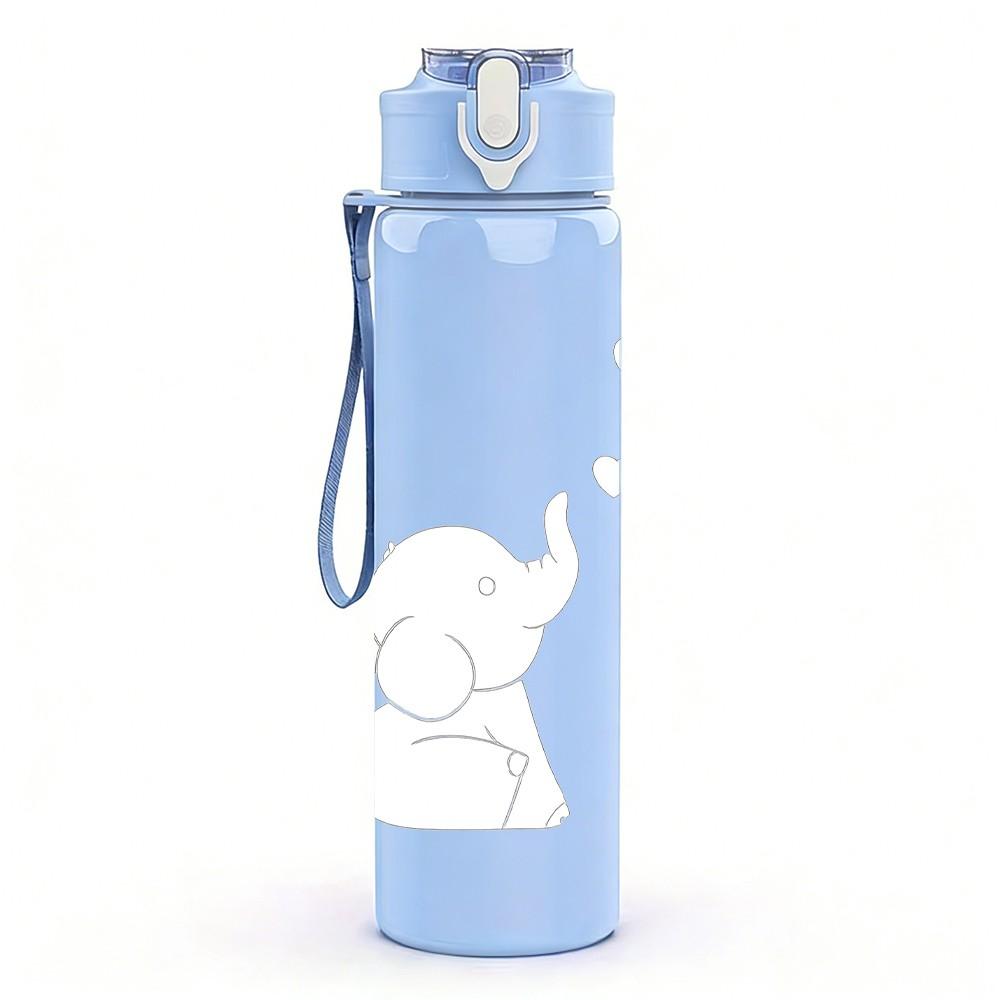 1PC Cute Baby Elephant Outline 750ml Color Plastic Sports Water Bottle Leakproof Flip Straw Lid Suitable for Sports Office Home Use
