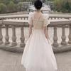 Gentle Style Summer Dress: French Square Neck, Puff Sleeve, Slim Fit, Campanula Style.