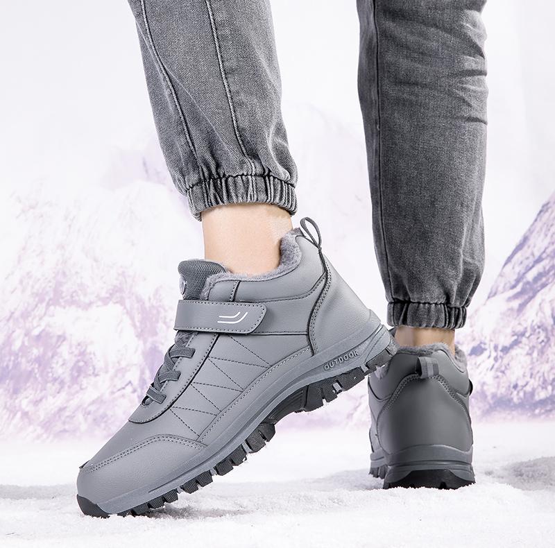 Unisex Plush Snow Boots Waterproof Cotton Shoes Couple Winter Outdoor Walking Ankle Boots Anti-slip Fur-lined Hiking Shoes