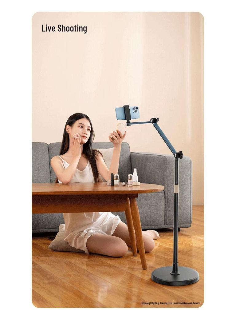 360° Rotating Floor-Standing Phone Stand for Live Streaming & Overhead Shots