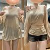 Sexy Thin See Through Long Sleeve Oversize T Shirt Women Bandage Off Shoulder Female Basic Long Tees Korean Chic Lady