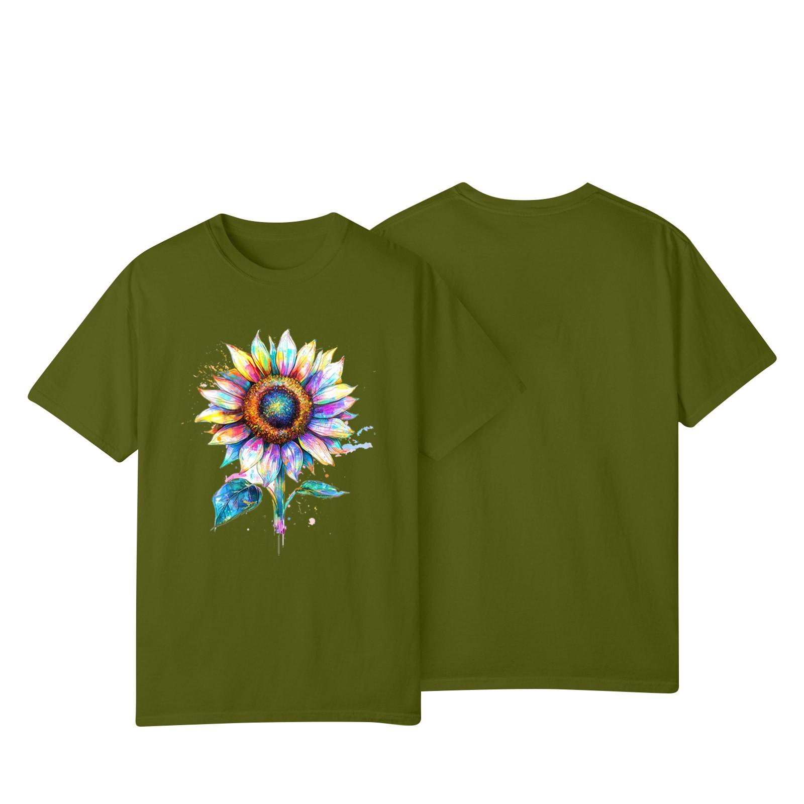 

Женская повседневная футболка с принтом подсолнухов Street Slim Fit с коротким рукавом L армия зеленый