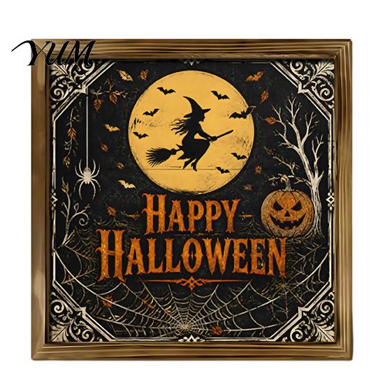 Decorative Wooden Photo Frames Halloween Framed Decor Sign, Happy Trick or Treat Printed Picture Frame, Gift for Home Witch Castle Owl Wall