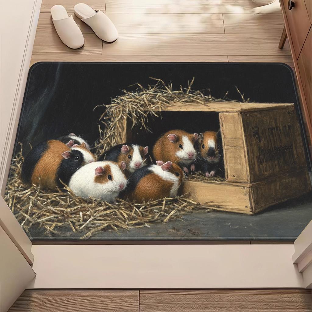1pc 2D Flat Guinea Pigs Hay Stack Cute Pet Flannel Door Mat Non Slip Small Animal Lover Rug For Entryway Kitchen Floor