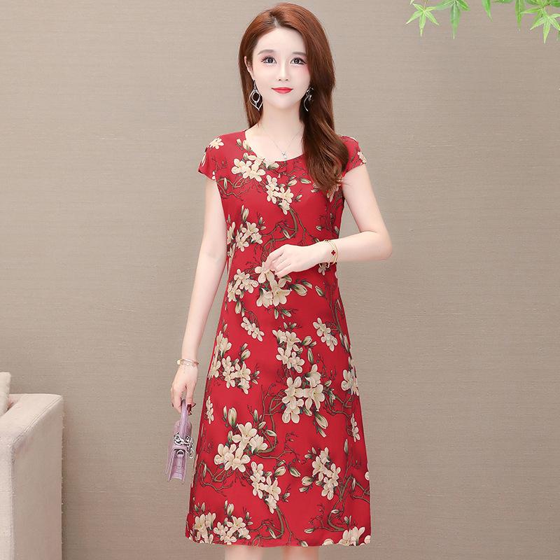 Letní dámské bavlněné šaty velké velikosti Šaty s volným páskem pro matku