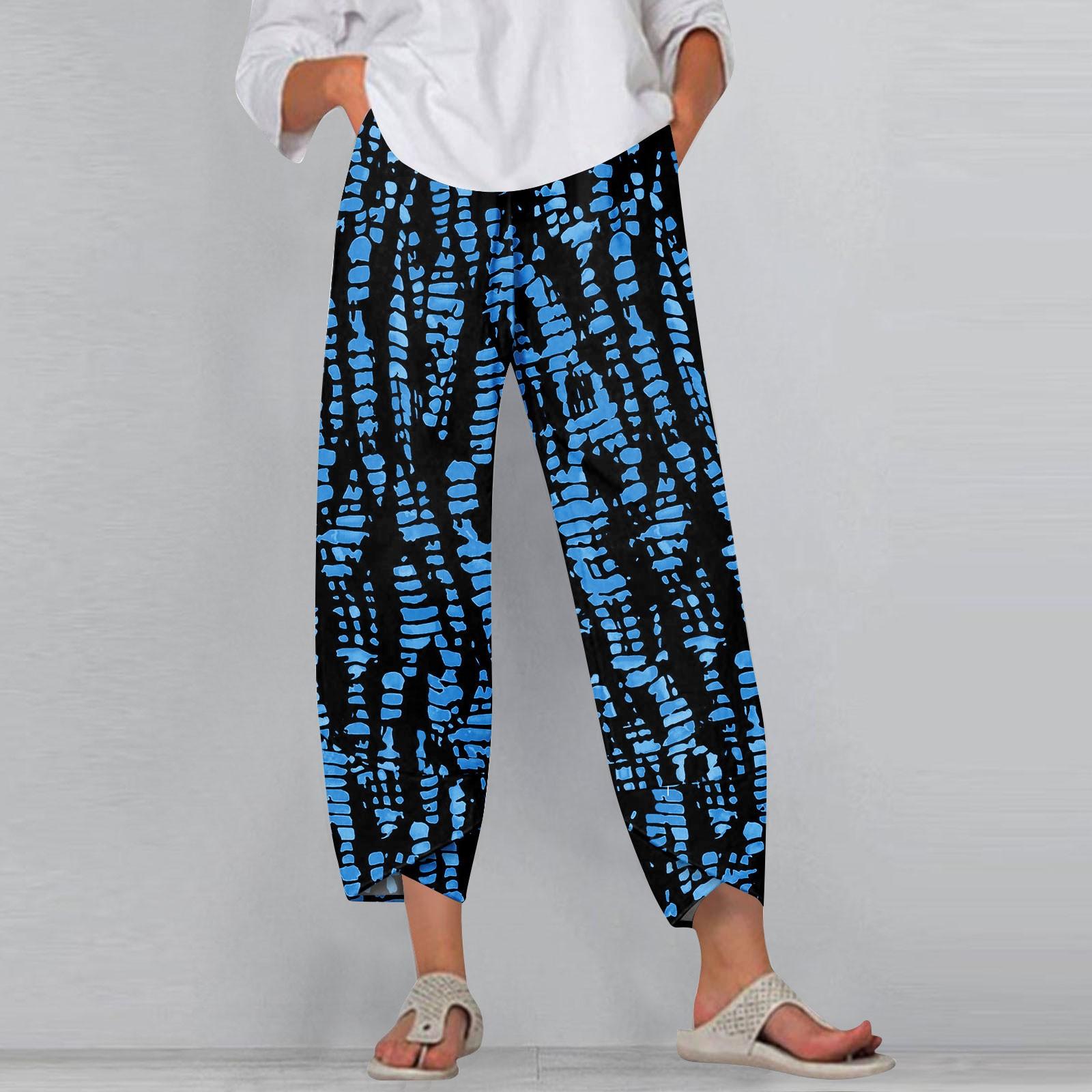 

Women s Pants With Pockets Casual Trousers Pants For Women Summer Casual Wide Leg Elastic Waist Pants With Pockets M синій