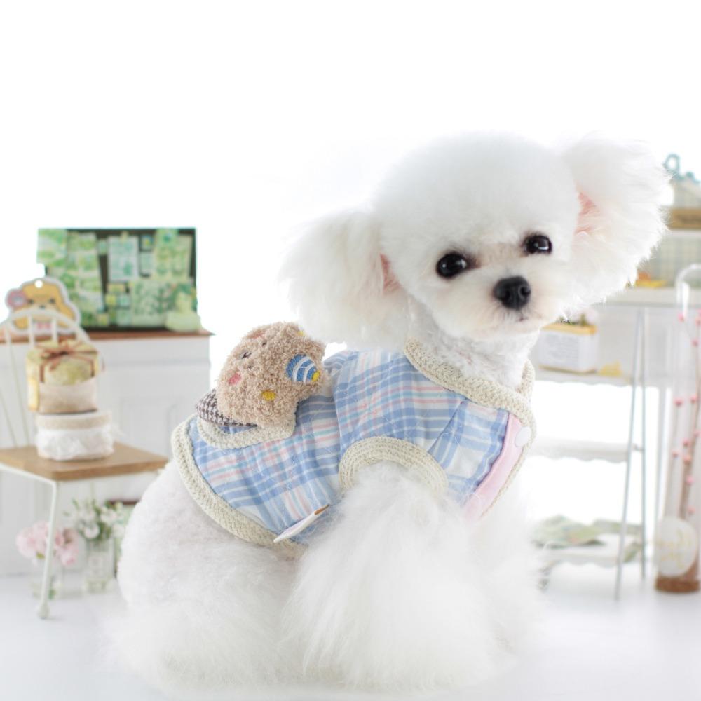 Pet Plaid Autumn and Winter Vest Bow Tie Bear Vest Teddy Dog Cartoon Plaid Cotton Coat Cute Jacket Puppy Clothes Jacket