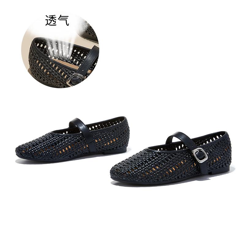 

First layer sheepskin insole Mary Jane shoes spring and summer new hollow shallow mouth fashion single shoes casual versatile women s shoes 35 чёрный