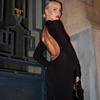 European and American Round Neck Long-sleeved Split-ended Sexy Spice Girls Dress Popular Slim Backless Hollow Long Dress Women