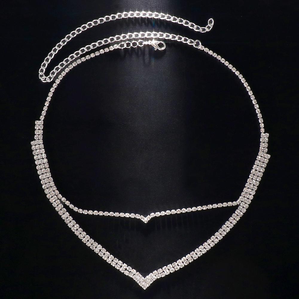 

Двухслойное V-образное ожерелье, женские украшения, изысканные стразы, ключичная цепочка, взрыв, преувеличенные аксессуары серебряный