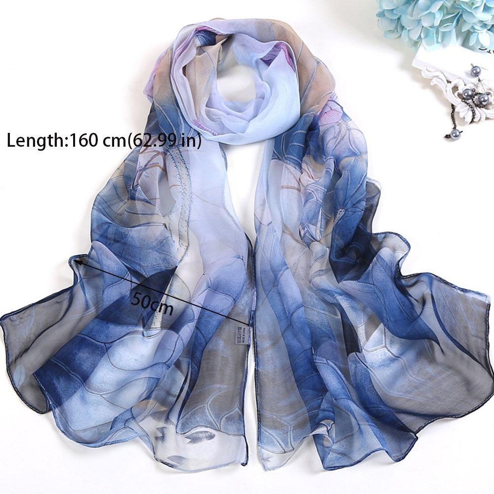 Portable Embroidered Silk Scarf Breathable Sun-Resistant Beach Shawl Silk Smooth Bandana for Women