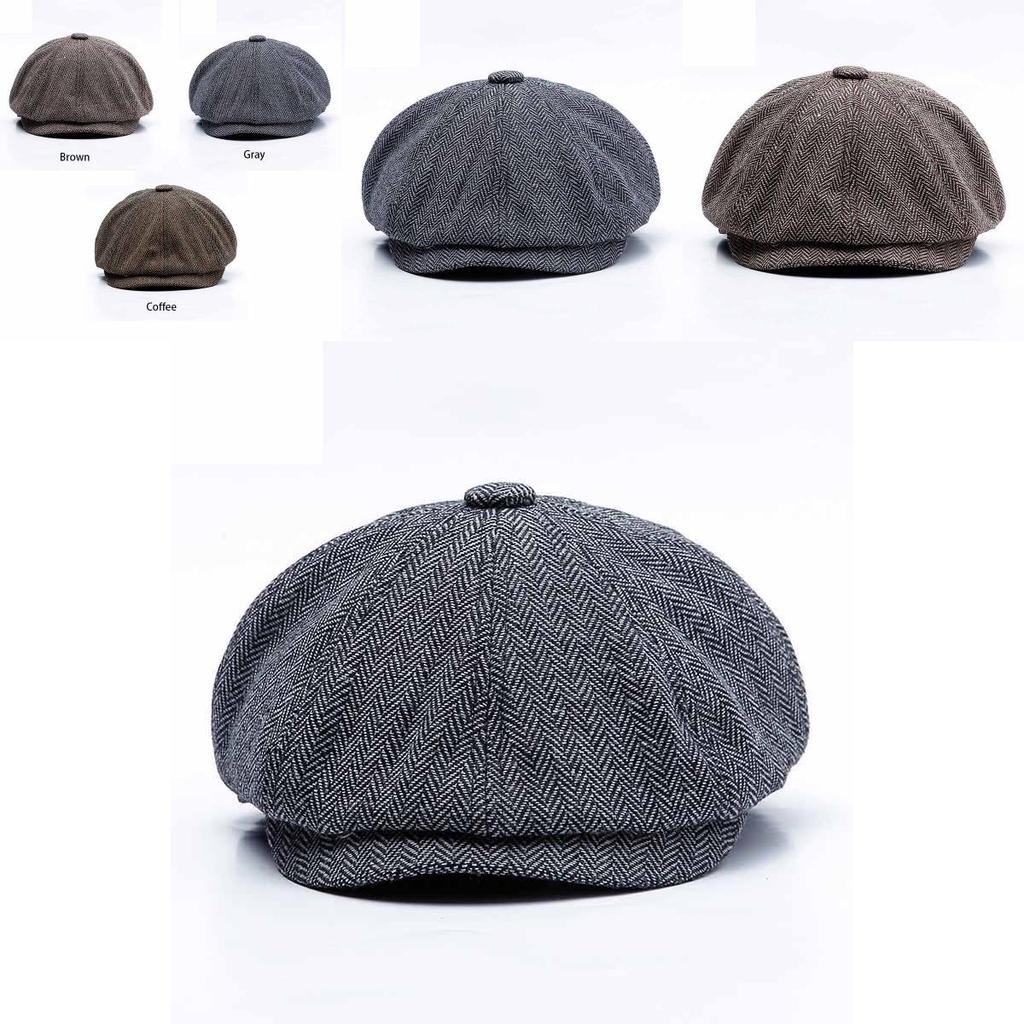 Luxuriöse Herren-Tweed-Fischgräten-Newsboy-Kappe mit 8-Panel-Design für zeitlosen Stil