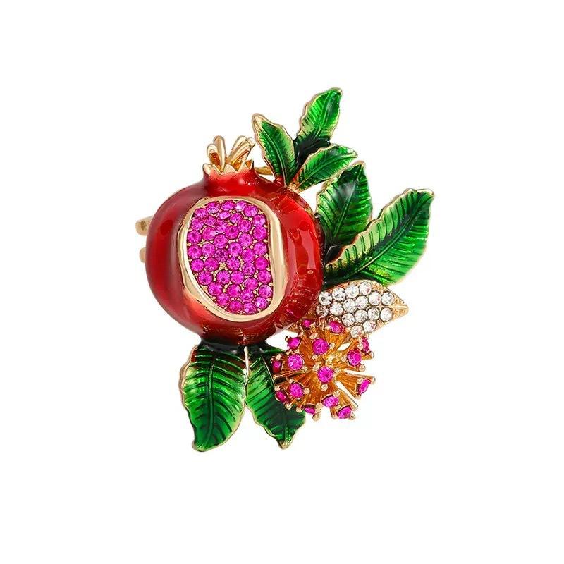 Elegant Enamel Pomegranate Brooch with Rhinestones, Stylish Unisex Pin, Perfect Gift for Friends & Daily Wear