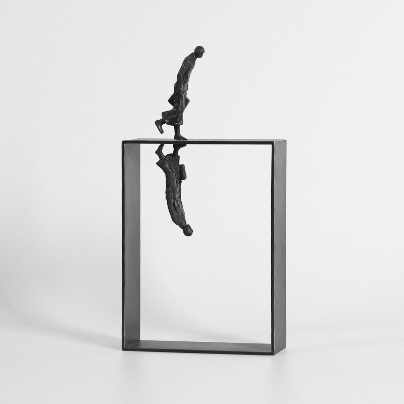 Minimalist Metal Character Ornaments, Abstract Art, Three Person Cast Iron Figures, Reflective Sculpture Models, Home Decoration