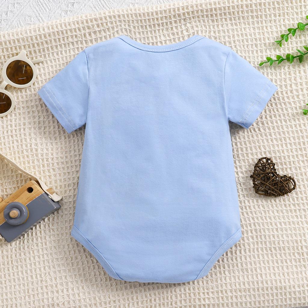 1-18 Months Newborn Baby “Heaven Sent“ Print Cotton Bodysuit Cute Blue Short Sleeve Jumpsuit Onesie