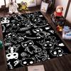 Black Cartoon Cat Pattern Carpet with Skeletons Wings Fish Bones and Meow Symbol Suitable for use as an anti-slip for room and bedroom sofas