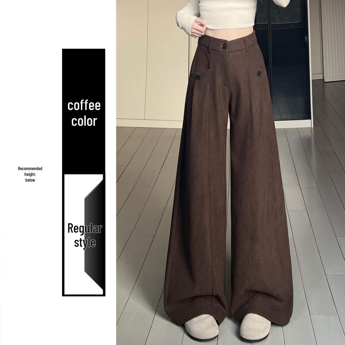 Women s Coffee Corduroy High-Waisted Wide-Leg Pants, 2026 Spring Collection L