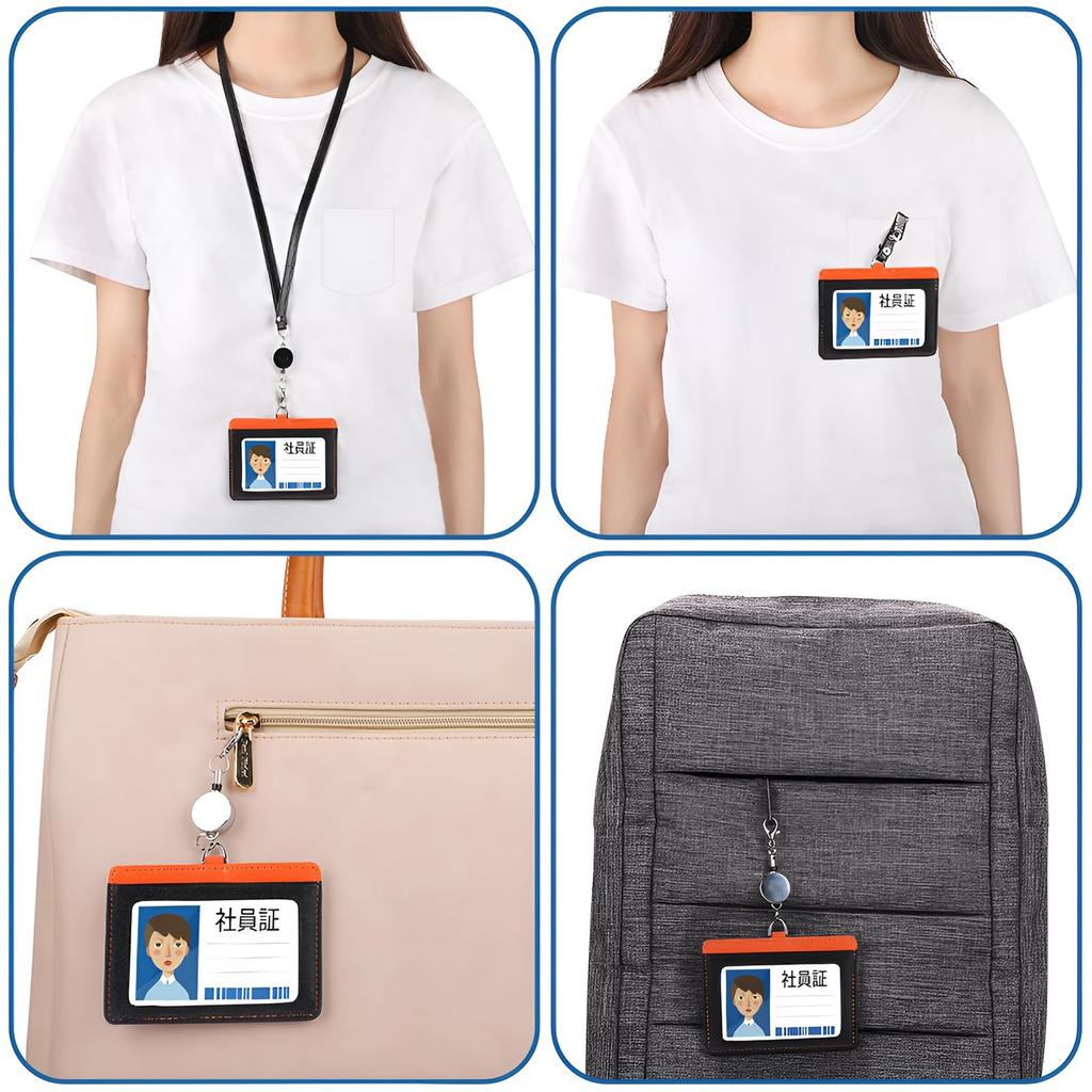 Maiwey Echter Leder Ausweishalter, Passhülle mit Ausziehband, Horizontaler Ausweishalter, Namenshalter, Nackenband, Mitarbeiterausweishalter, Geschenkverpackung