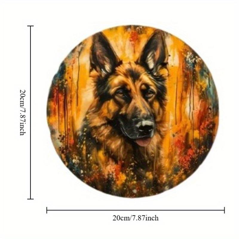 

2d Flat 20*20cm, German Shepherd Round Wooden Sign, Spring Wreath Decor, Faux Finish, Perfect for Living Room, Home, Kitchen, Garden, Bedroom Decor. 20x20cm