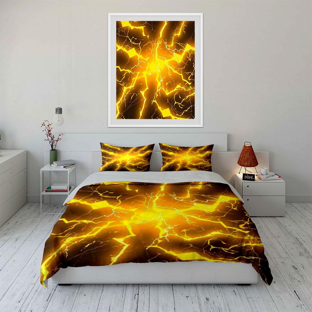 Yellow lightning bolt pattern. Bedding sets Duvet cover sets Duvet covers Pillowcases(1 * Duvet Cover 2 * Pillowcases, without duvet insert)