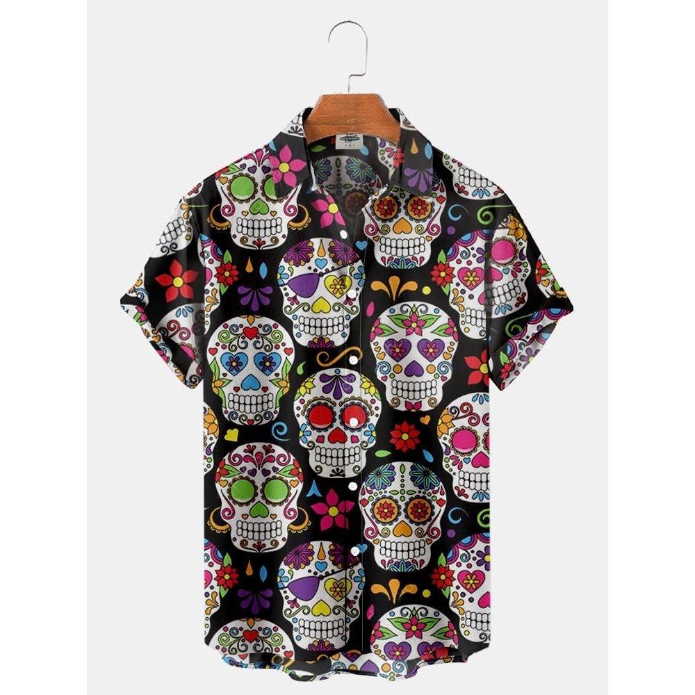 New Hawaiian Shirt for Men Skull 3d Printed Beach Shirt Short Sleeve Button Casual Men's Skull Shirts Oversized Camisa