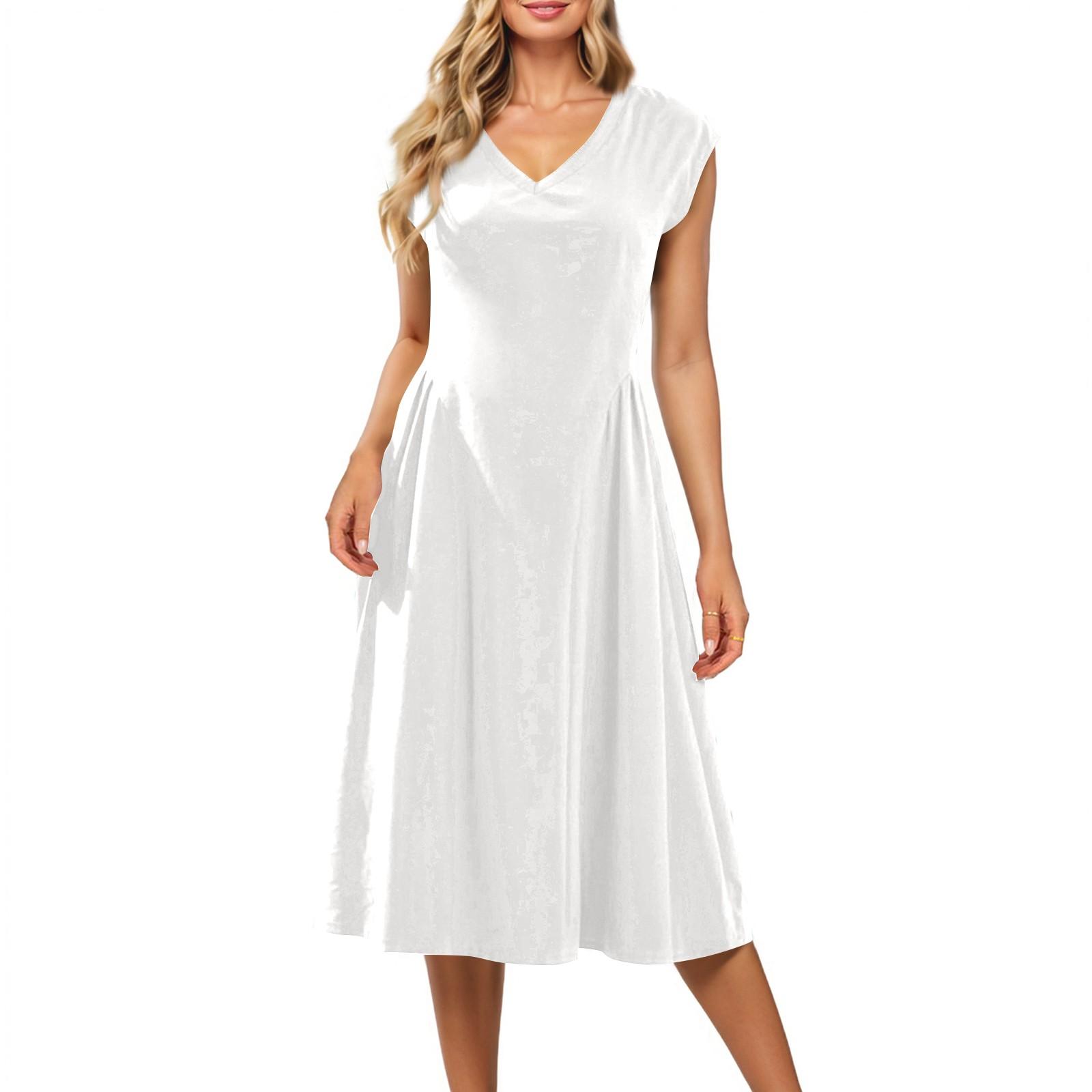 

Женское облегающее платье с рукавами-крылышками, однотонным V-образным вырезом, без рукавов, в стиле пэчворк, плиссированное L белый