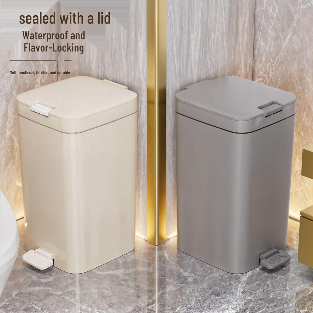 High-End Large Capacity Plastic Foot Pedal Trash Can for Bathroom and Living Room