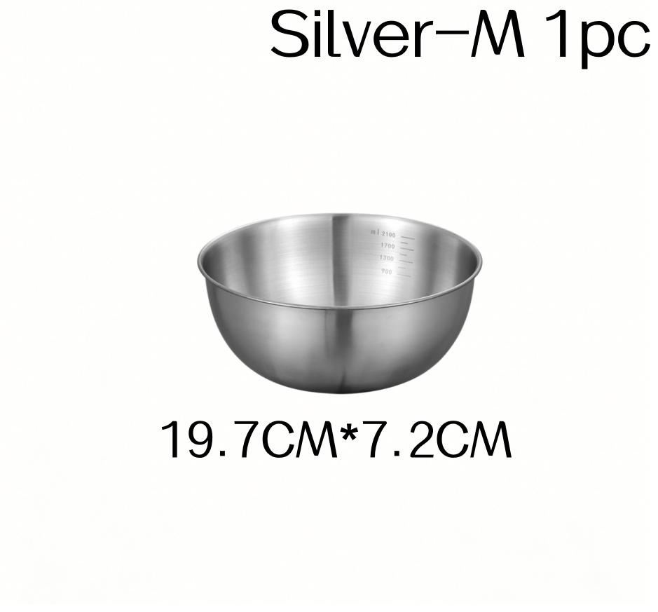 1/3pcs Stainless Steel Salad Bowl with Scale Large Capacity Flour Mixing Basin Multifunctional Bowls for Home Kitchen Essentials