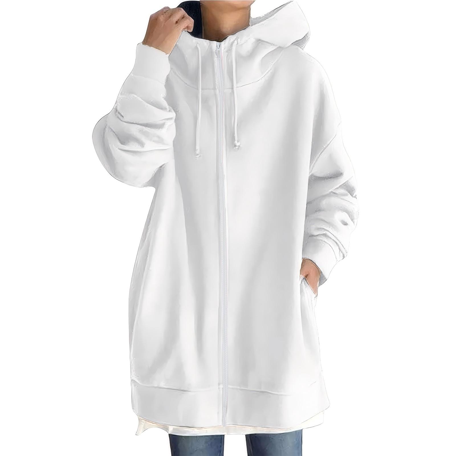 

Женская толстовка с капюшоном на молнии, длинная, легкая, свободная, с длинным рукавом, повседневная, с карманами XXL белый