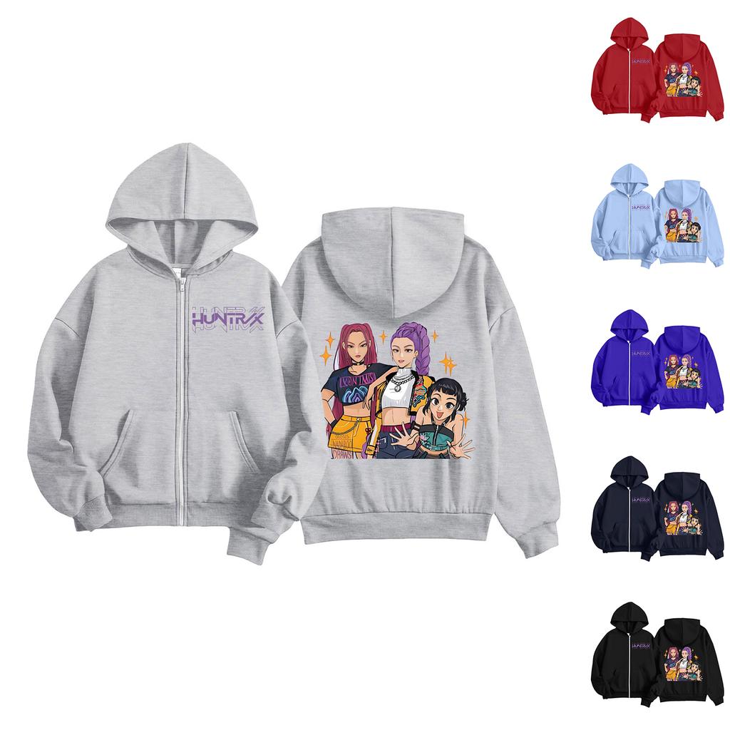 Kids Fashion Women's Lightweight Long Sleeve Zipper Hoodie Printed Hoodie With Pockets