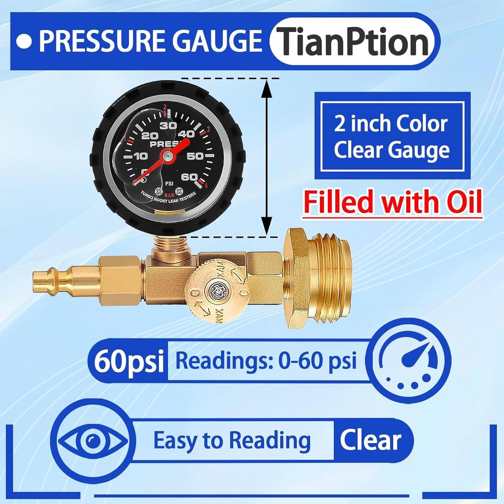 Upgraded RV Winterize Blowout Adapter With Oil Pressure Gauge Brass Sprinkler Water Blow Out Winterization Plug Winterizing Kit For Camper Boat
