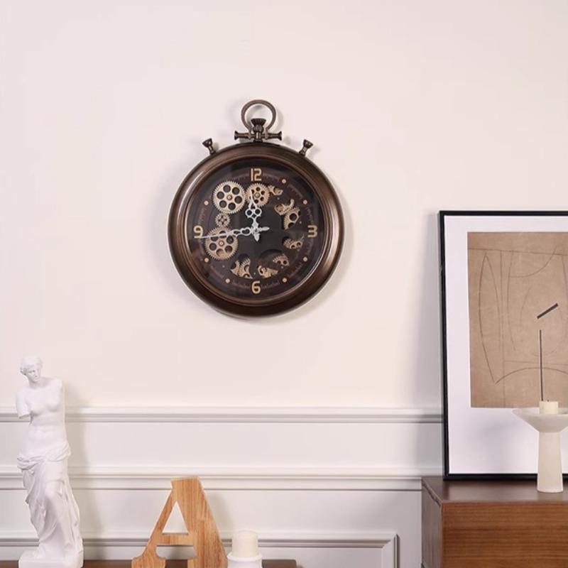 European Vintage Wall Clock Home Metal Gear Clock Art Decorated Living Room Dining Creative Iron Aesthetic Ornaments Accessories