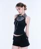 Akeumeseodeu Layered Ribbon Collar Sleeveless T-Shirt (Gray)