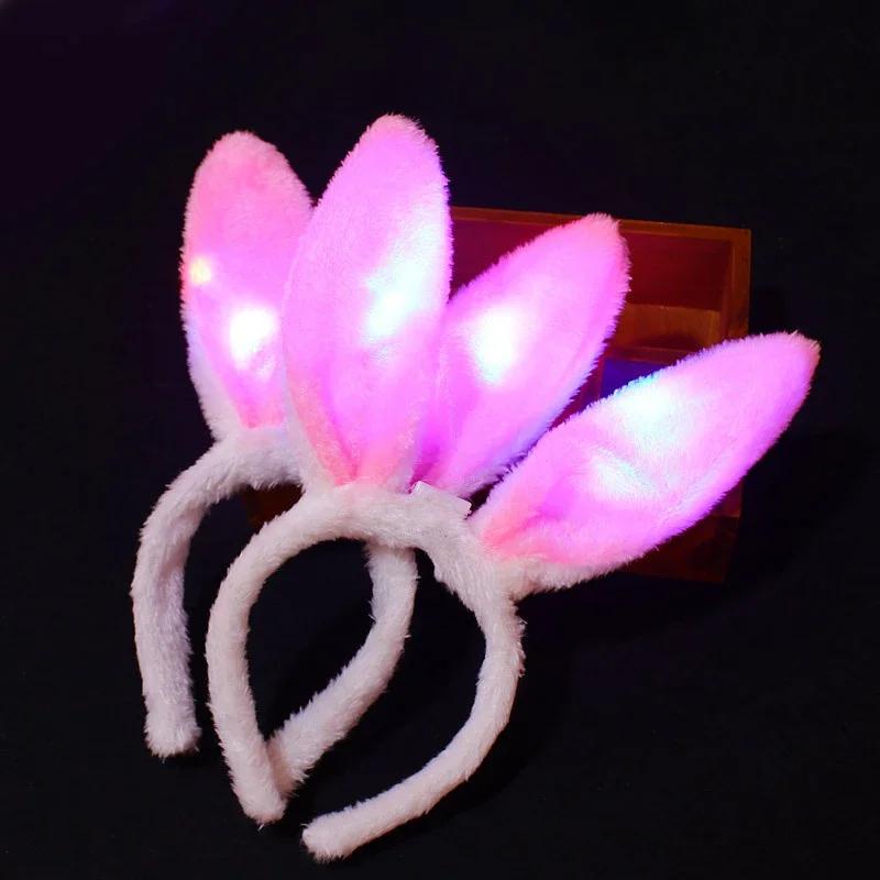 1-20PCS Easter Bunny Ears Headband LED Glow Plush Rabbit Ear Bunny Girl Cosplay Costume Easter Decoration Bunny Hair Accessories