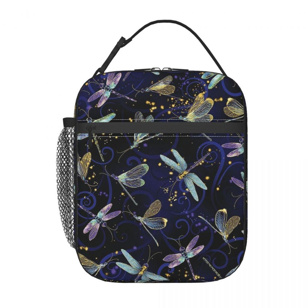 Colorful Dragonfly With Flower Insulated Lunch Bag for Women Children Portable Food Boxes Thermal Lunch Box Tote