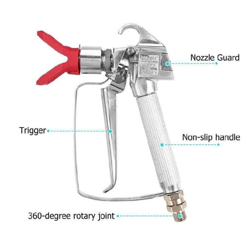 Airless-Spritzpistole mit Spitzenschutz 517er Spitze Rutschfester Griff Silber für Farbe Stein Farbe Spachtel Möbel Dekoration 3600 PSI