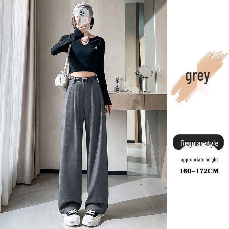 Women's High-Waist Slimming Ankle-Length Wide-Leg Suit Pants, Small, Apricot, Straight Leg, Spring Edition.