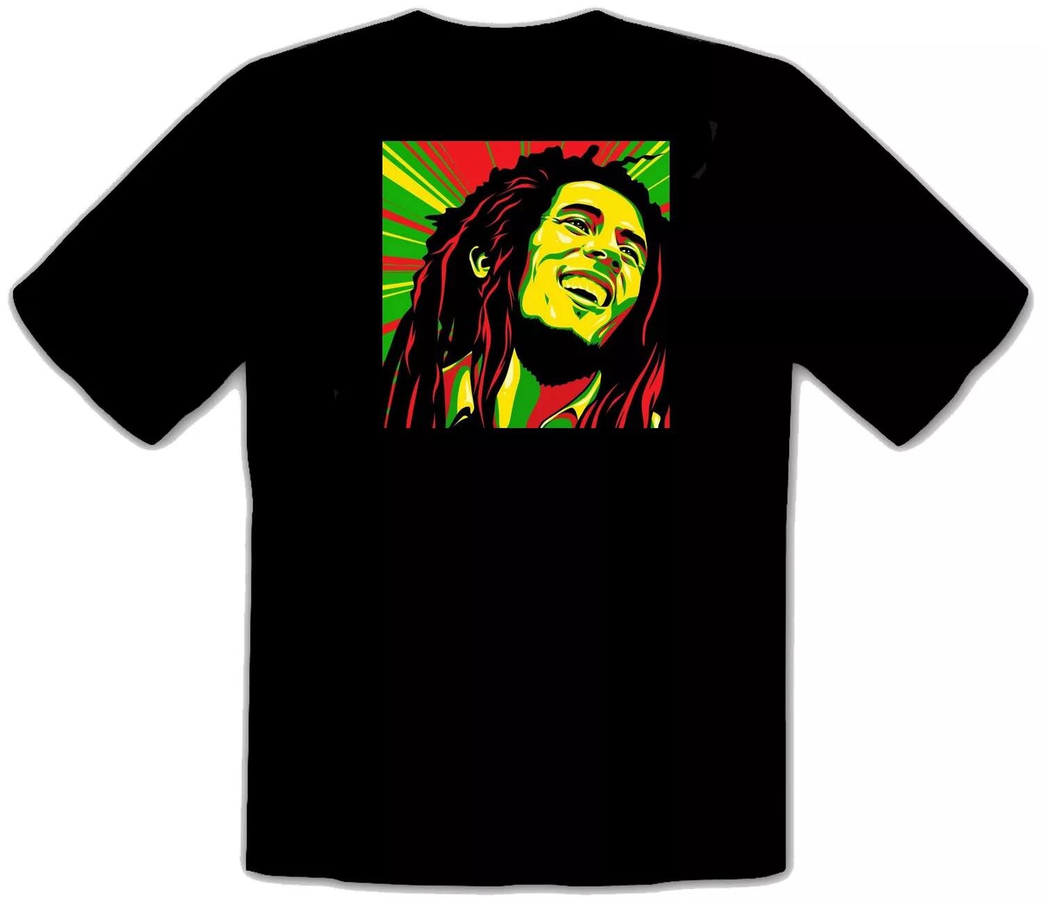 

БОБ МАРЛИ РАСТА ЯМАЙСКИЕ ЦВЕТА Музыкальный Логотип Черная Футболка -529- 2XL