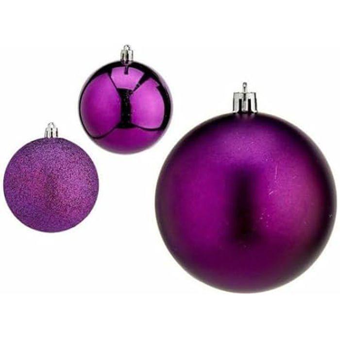 Boules De Noël - Non Spécifié - Lot De 12 - Violet - Plastique - 8 Cm