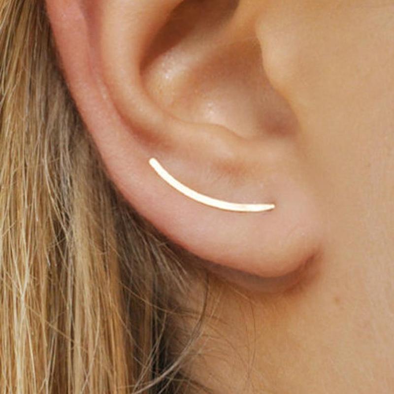 Aide 925 Silver 1pair Long Line Ear Climber Stud Earrings For Women Minimalist Ear Crawlers Studs Piercing Jewelry