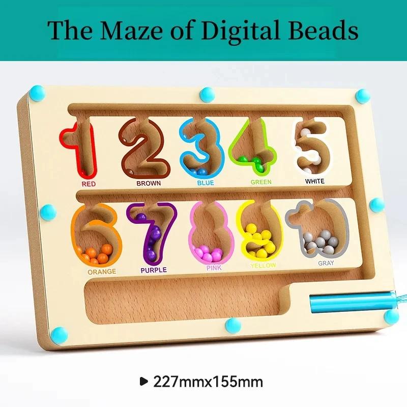 Wooden Magnetic Maze Toy with Numbered Counting Beads - Focus Development Puzzle Game, Montessori Tracking Activity