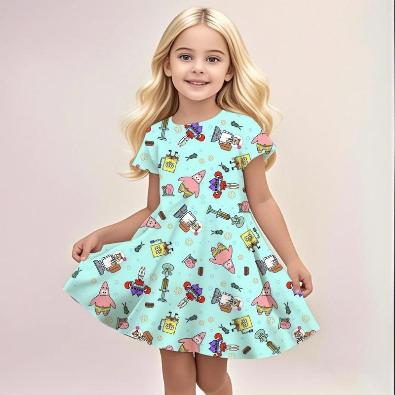 Summer Girls' Dress New Style Western Girl Short Sleeve Children's Short Sleeve Mickey